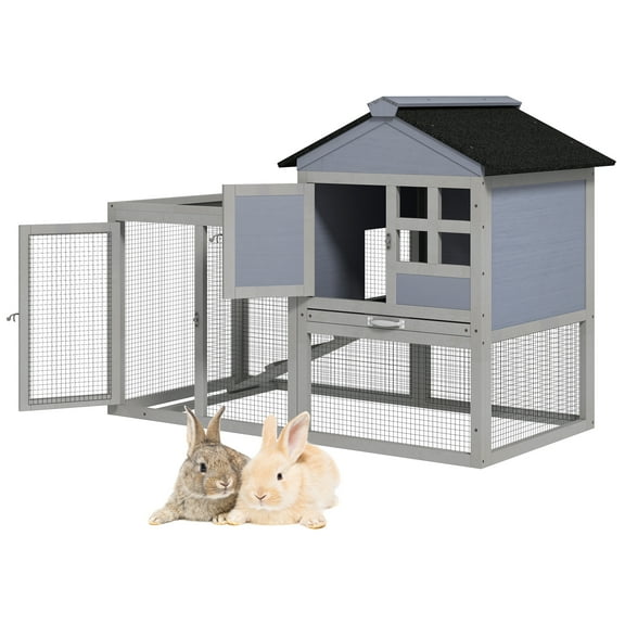 Coziwow Rabbit Hutch Small Animal Cage w/ Openable Roof Indoor&Outdoor, Gray
