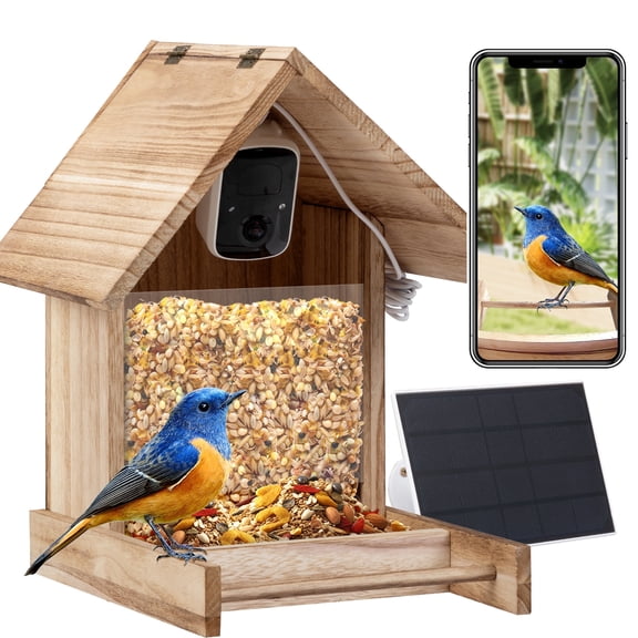 Coziwow Smart Bird Feeder with Camera Outdoor Bird Watching Camera Auto Capture with Solar Powered, Wood