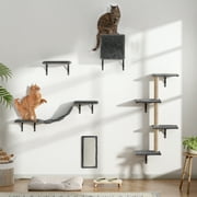 Coziwow Wall Mounted Cat Furniture, Cat Wall Shelves Set of 5 with Cat Tree, Cat Perch, Cat Scratcher, Cat Bridge and Cat Condo, Gray