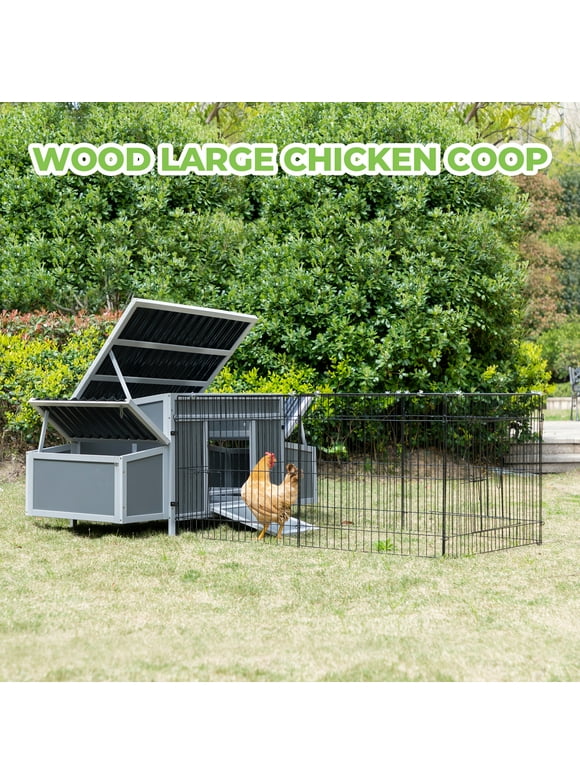 Coziwow Wooden Chicken Coop, Chicken Hutch with Run Cage, Poultry Cage Hen House with Nesting Boxes, Gray and Black