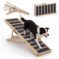 Coziwow Wooden Foldable Dog Ramp, 55" Portable Pet Ramp for Bed/Couch/Car, 4 Adjustable Height (17"-23") with Non-Slip Mat, Space-Saving Dog Stairs for Dogs