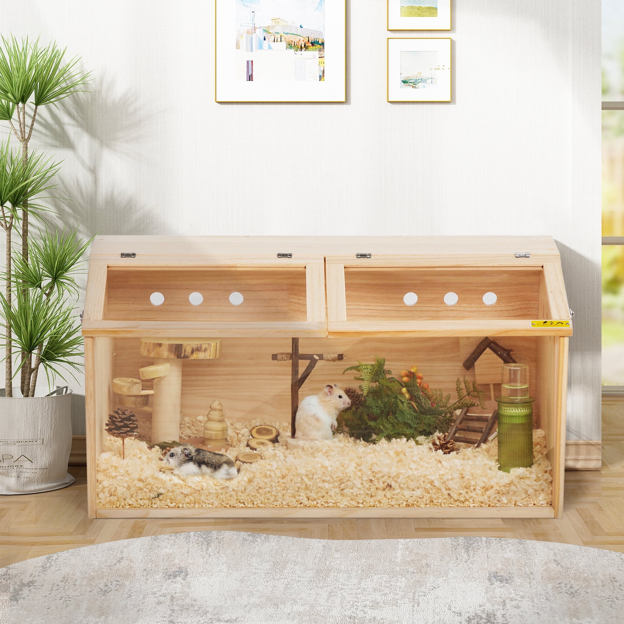 Free Shipping Coziwow Wooden Hamster Cage Small Animals House for Guinea Pigs Chinchillas W Acrylic Boards Walmart
