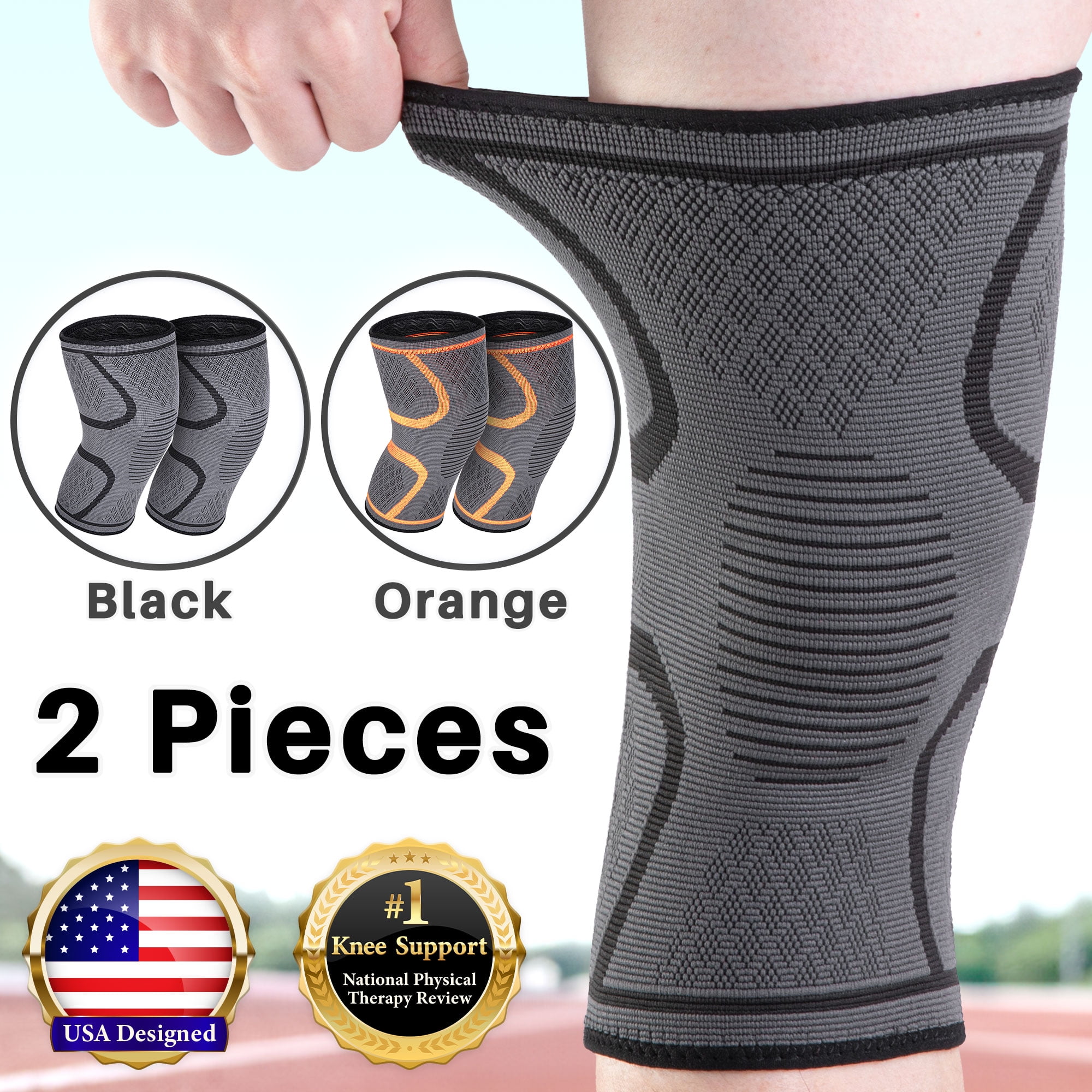 Cozlow Knee Brace for Arthritis & Torn Meniscus Relief (Medium, 16-18"), 2 Black Knee Compression Sleeves W/ Non-Slip Silicone Gels & 3D Knitting Technology, Breathable Support for Sports & Running
