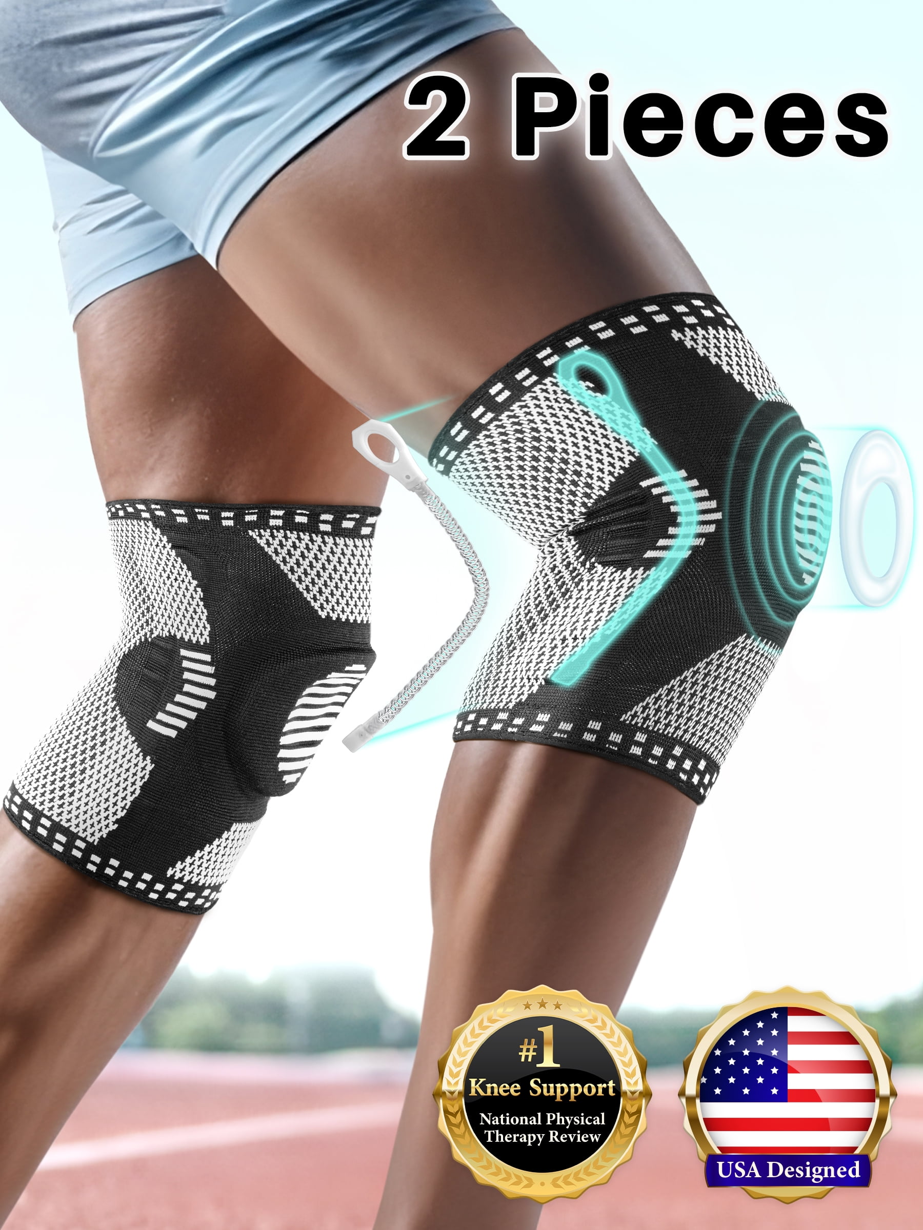 Cozlow Knee Brace for Arthritis & Torn Meniscus Relief, 2Pcs Compression Knee Support with Stabilizers for Men Women Knee Pain Relief, L