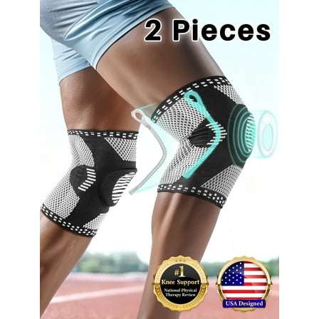 Cozlow Knee Brace for Arthritis & Torn Meniscus Relief, 2Pcs Compression Knee Support with Stabilizers for Men Women Knee Pain Relief, L
