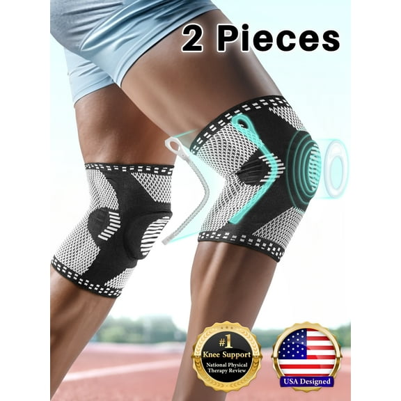 Cozlow Knee Brace for Arthritis & Torn Meniscus Relief, 2Pcs Compression Knee Support with Stabilizers for Men Women Knee Pain Relief, L