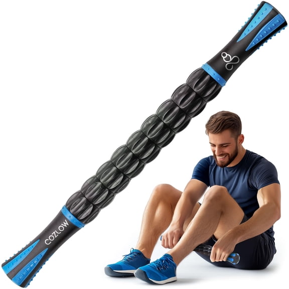 Cozlow Muscle Roller Stick, Handheld Body Massage Tool with 9 Rollers & Anti-Slip Handles