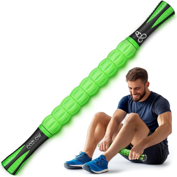 Cozlow Muscle Roller Stick, Handheld Body Massage Tool with 9 Rollers & Anti-Slip Handles