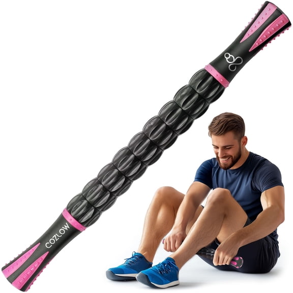 Cozlow Muscle Roller Stick, Handheld Body Massage Tool with 9 Rollers & Anti-Slip Handles