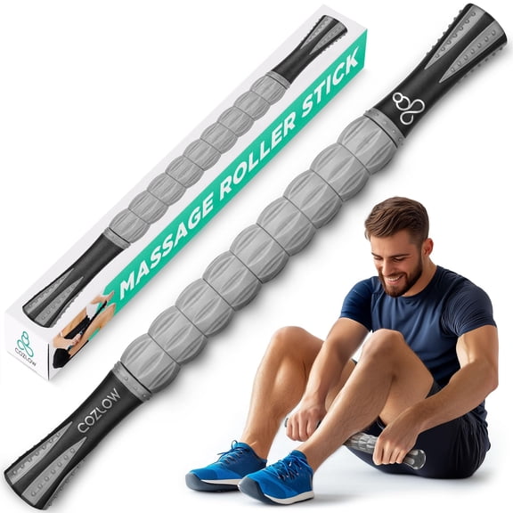 Cozlow Muscle Roller Stick, Handheld Body Massage Tool with 9 Rollers & Anti-Slip Handles