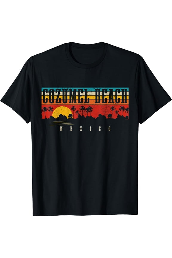 Cozumel Beach Mexico Vintage Sunset Retro Vacation T-Shirt Black X-Large