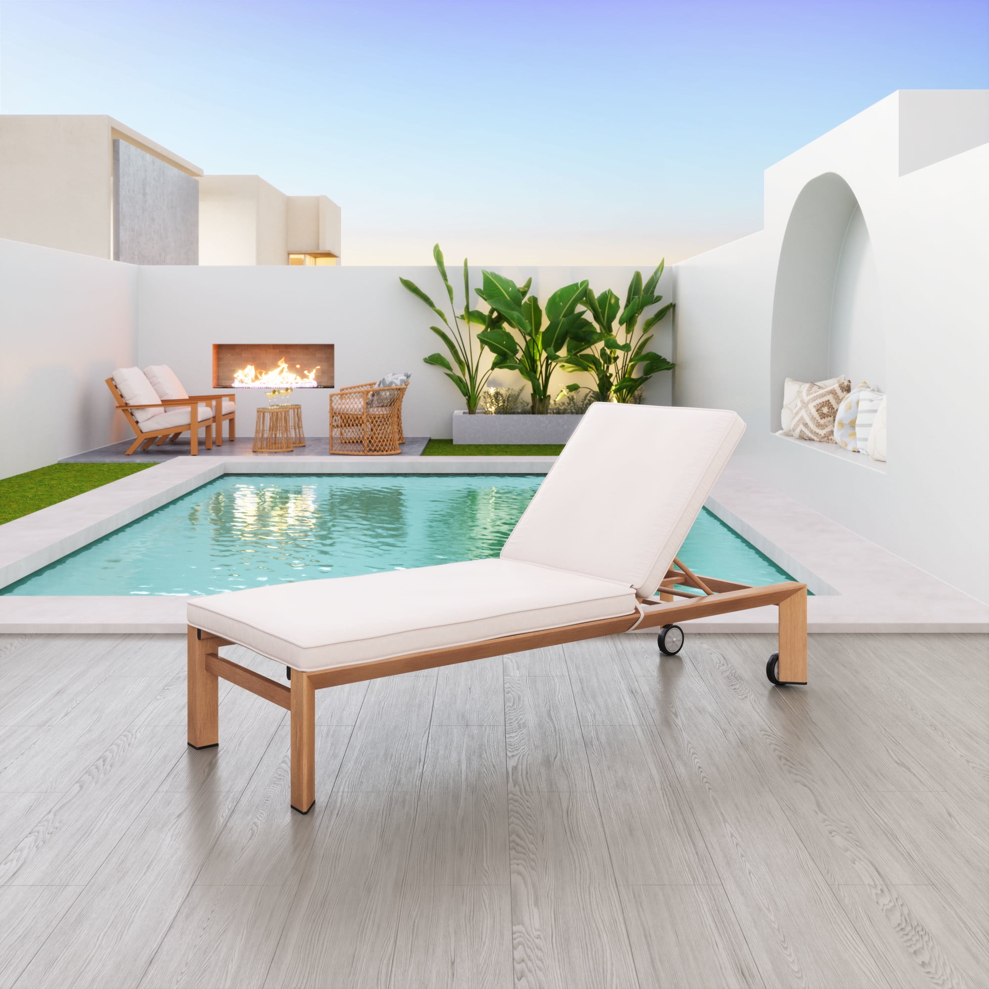 Cozumel Lounge Chair Beige & Natural Lounge Chair, Modern Style, Removable and washable cushion cover, Aluminum, Outdoor Living