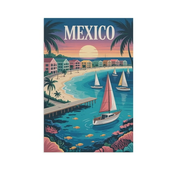 Cozumel Retro City Travel Poster with Tropical Seaside And Coral Reef Atmosphere Print Poster