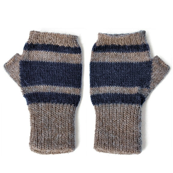 Cozy 100% Alpaca Fingerless Gloves - Lt Rose Gray / Blue (XS)
