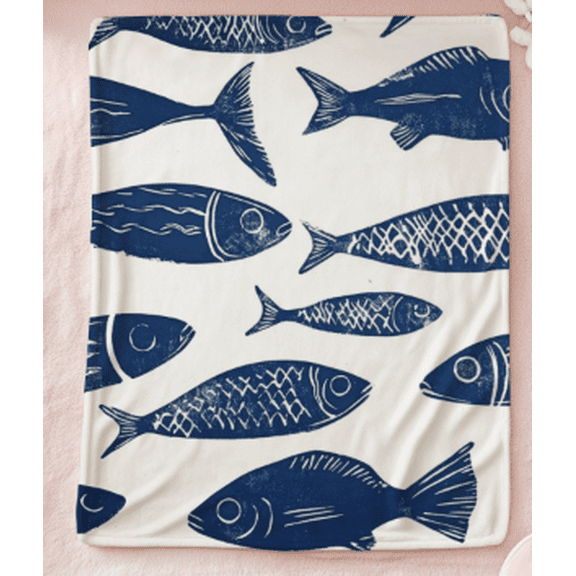 Cozy 2D Flat Bluefish Pattern Throw Blanket, Cute Swimming Fish Design, Perfect for Coastal-Themed Home Decor, Ideal for Living Room Sofa Bedroom Bed, Great for Families & Home Lovers