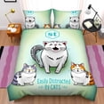 thumbnail image 1 of Cozy 3-Piece Duvet Cover Set Featuring Adorable Cartoon Cats - White Cat with Gray Tail Colorful Patterns Perfect for Cat Lovers, 1 of 4