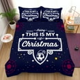 thumbnail image 1 of Cozy 3-Piece Duvet Cover Set with Festive Navy Blue Design - " THIS IS MY Christmas " Text Stars & Soccer Ball with Santa Hat Perfect for Holiday Decor, 1 of 4