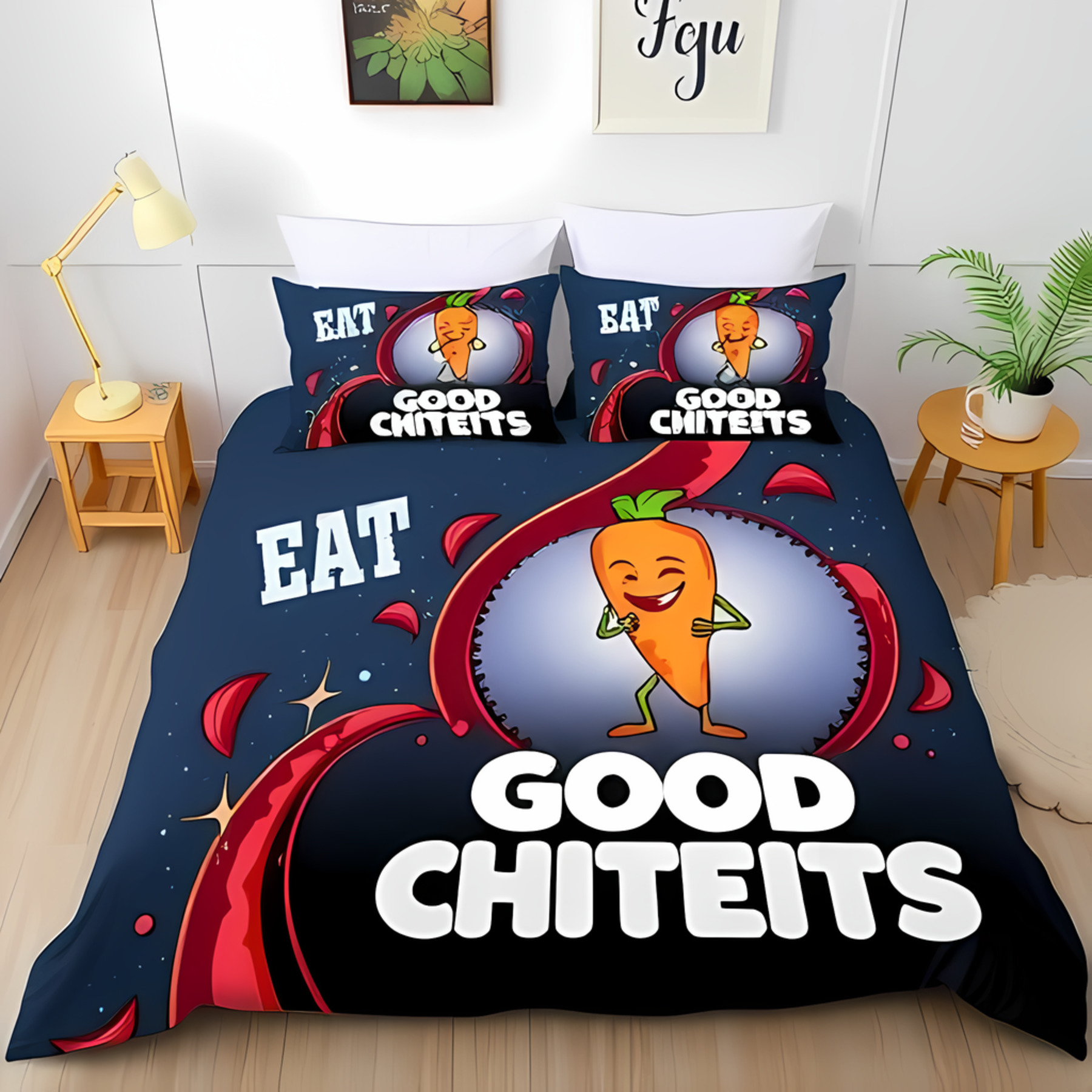 Cozy 3-Piece Duvet Cover Set with Cartoon Carrot Character Colorful ...