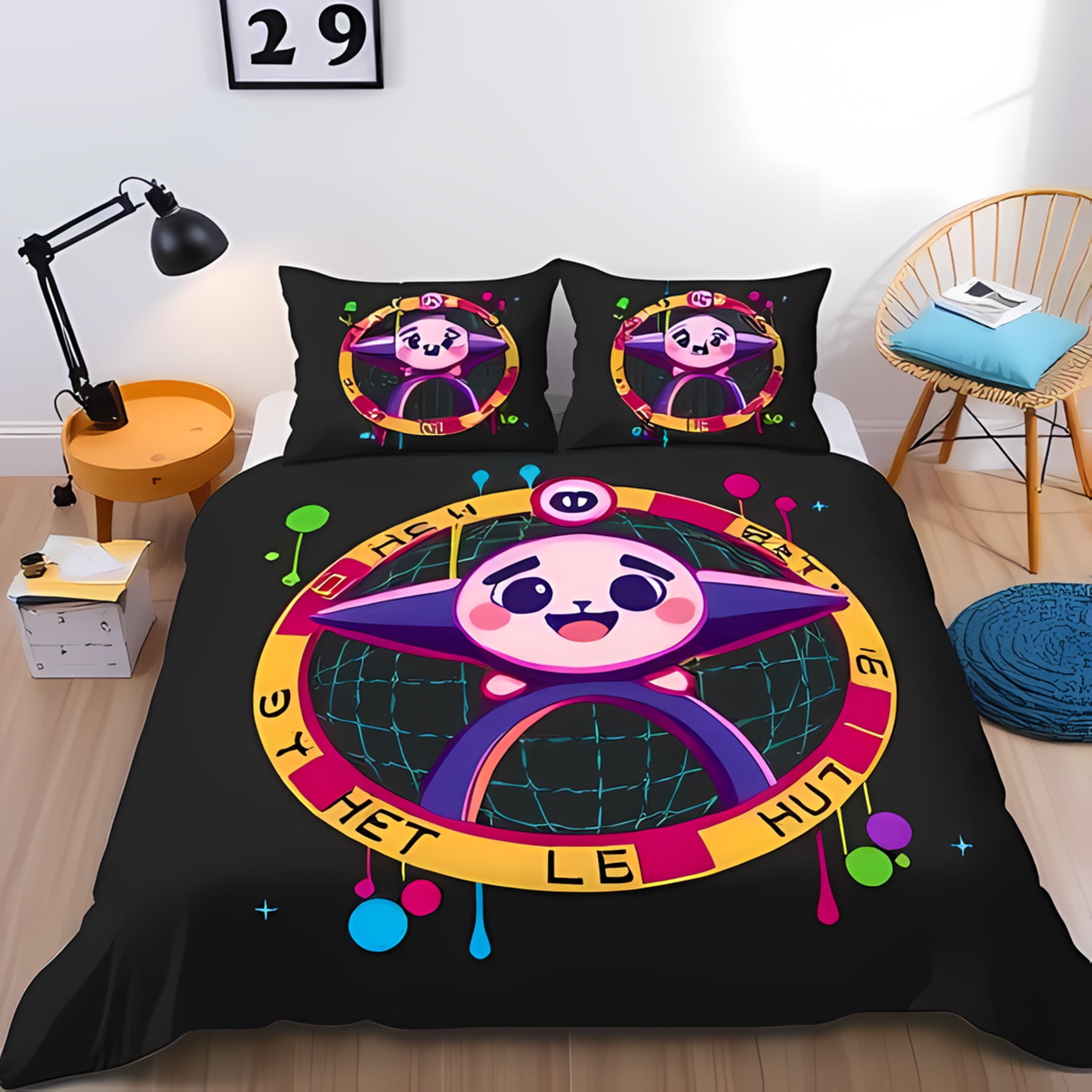 Cozy 3-Piece Duvet Cover Set with Cheerful Cartoon Character Design ...