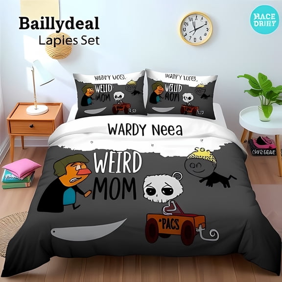 Cozy 3-Piece Duvet Cover Set with Whimsical Cartoon Panda & Dragon Design Playful Dark Background