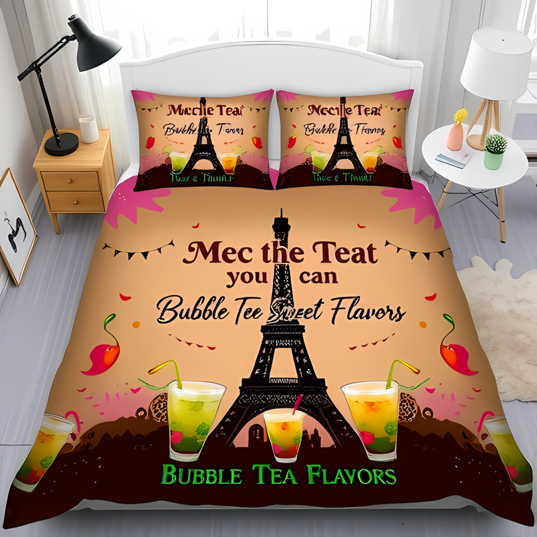 Cozy 3-Piece Parisian Themed Duvet Cover Set with Design Colorful ...