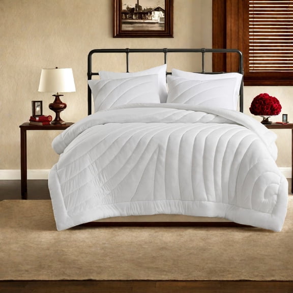 Cozy 3Piece King Bedding Set White Polyester Jersey with Modern Quilted Design