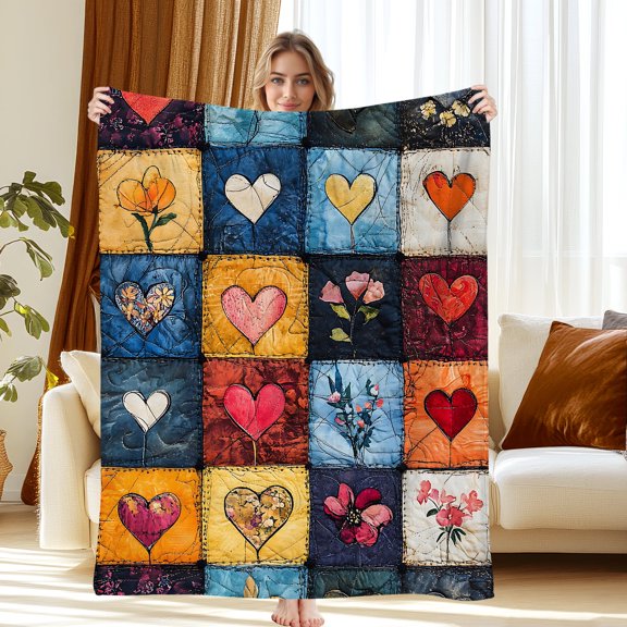 Cozy 50"x60" Throw Blanket - Ultra-Soft & Lightweight Throw for Sofa, Bed or Travel, Perfect for Chilly Nights, Movie Time & Relaxation, Wrinkle-Resistant, Heart & Floral