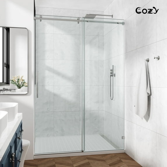 Cozy 54"x 76" Frameless Single Slide Shower Door 3/8"Tempered Square