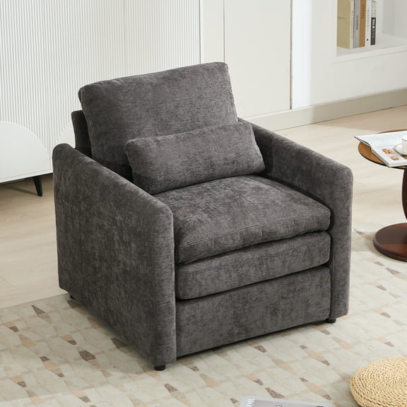 Cozy Armchair with Cloud Cushion, Chenille, Grey, 32 Inch