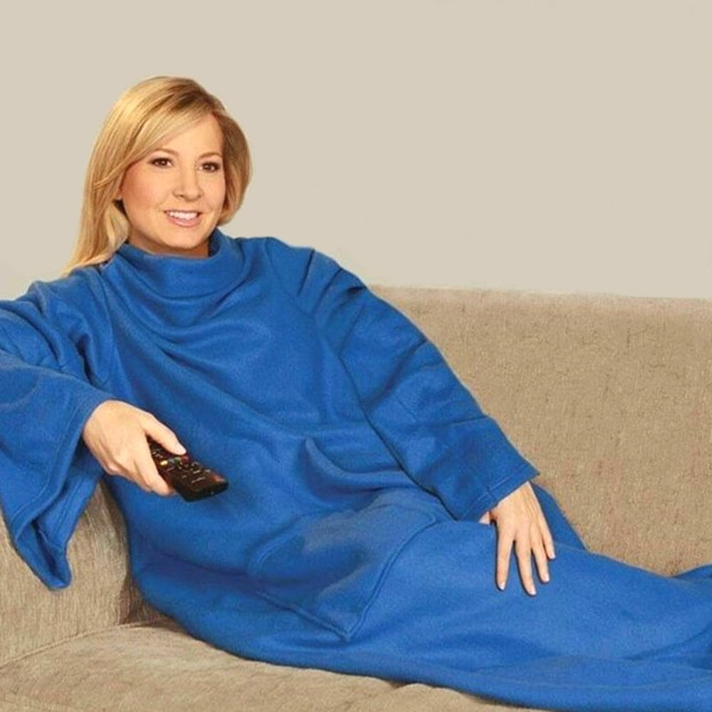 As Seen on TV Cozy Warm Fleece Throws Blanket with Sleeves Washable Adults Blue Large Walmart