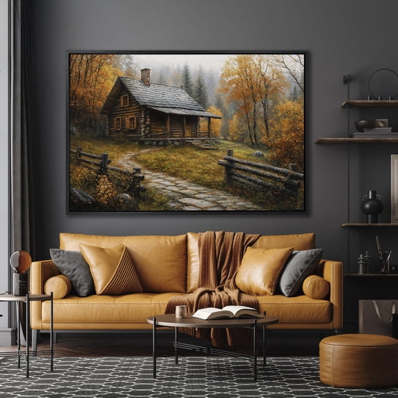 Cozy Autumn Cabin In Forest, Woodland Scene Poster, Wall Art, Cottagecore Country Decor, Ready To Hang, Dad, Unframed Poster Size 8x12