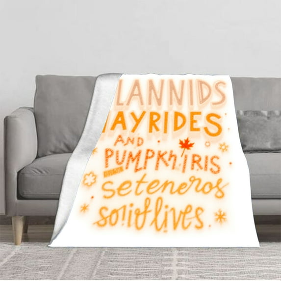 Cozy Autumn Flannel Blanket - Soft Warm and Durable with Whimsical Leaf and Star Design Perfect for Sofa Travel and Bed