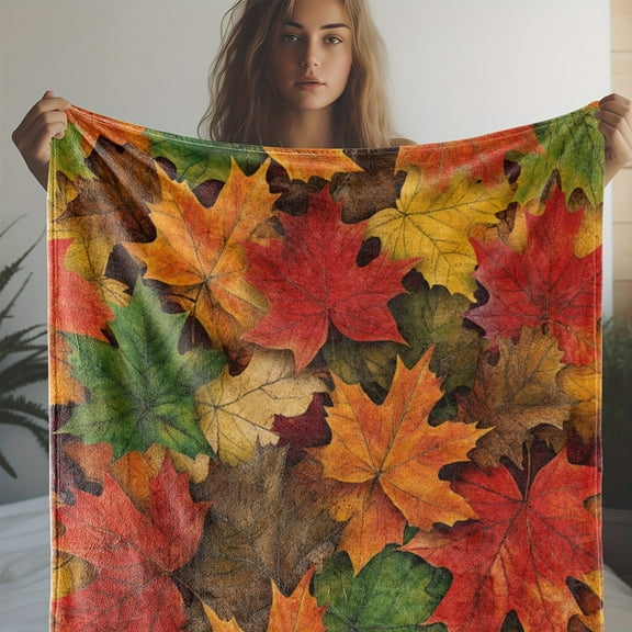 Cozy Autumn Leaves Flannel Throw Blanket Soft Warm & Versatile for Couch Bed Car Office Camping All-Season Gift Idea