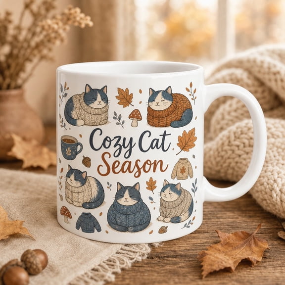 Cozy Autumn Mug Cozy Cat Season Coffee Cup for Cat Lovers