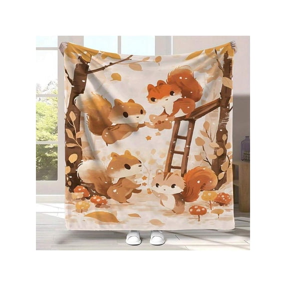 Cozy Autumn Squirrel Flannel Throw Blanket - Soft Warm Fall Decor ...