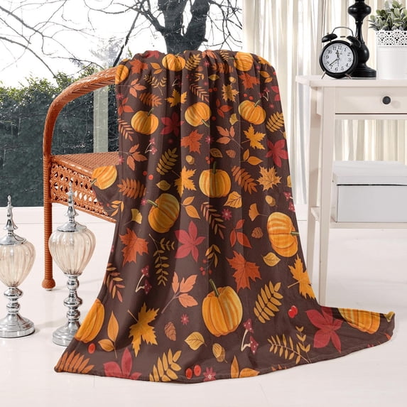Cozy Autumn Throw Blanket for Fireside Reading, 50x60 Inch Soft Flannel Blanket - Warm Plush Fall Decor for Sofa, Bed and Relaxing Evenings