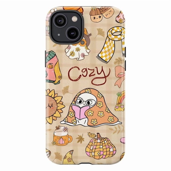 Cozy Autumn Vibes Phone Case, Cute Ghost Reading, Pumpkin & Fall Leaves Aesthetic Protective Cover for iPhone 16 15 14 13 12 11 Pro Max Plus Mini