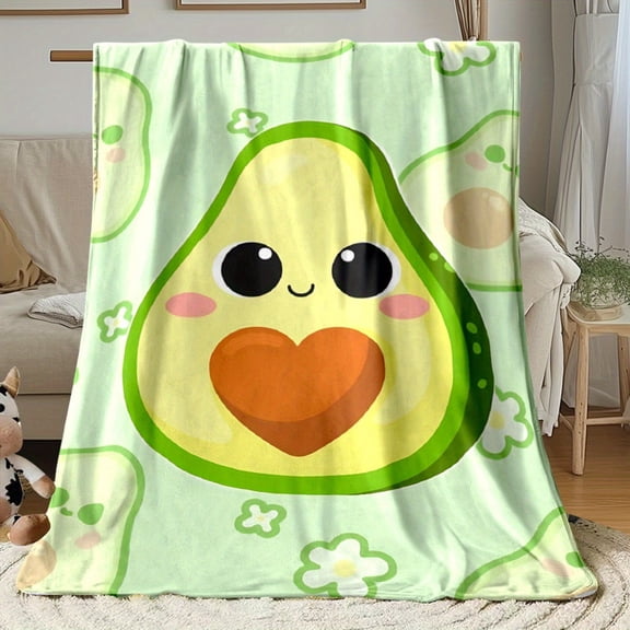 Cozy Avocado Heart Flannel Blanket - Soft, Warm & Lightweight for Travel, Camping, Sofa, Bed - All-Season 280GSM Plush, Gift in 3 Sizes