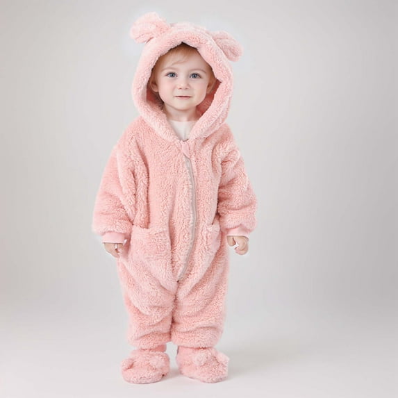 Cozy Baby Girls Long Sleeve Hooded Jumpsuit Romper Winter Warm Outfit Ideal for and Outdoor Activities