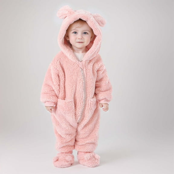 Cozy Baby Girls Long Sleeve Hooded Jumpsuit Romper Winter Warm Outfit Ideal for and Outdoor Activities
