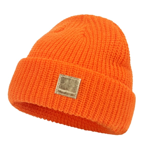 Cozy Baby Knit Beanie with Fold-Up Ear Flap Design, Soft Warm Winter Hat for Newborns, Infants, and Toddlers, Cold Weather Protection for Boys and Girls-Bright Orange