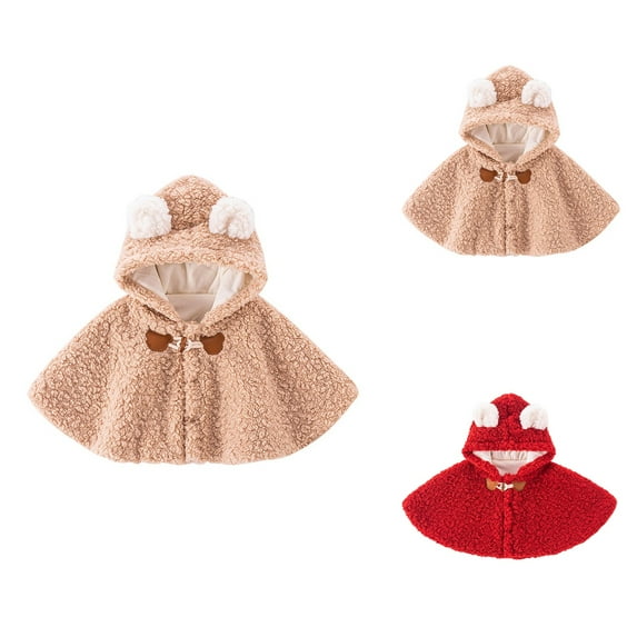 Cozy Baby Winter Cloak, Thick Hooded Poncho Cape with Trim, Windproof Outerwear for Girls & Toddlers, Cold Season Car Seat Coat