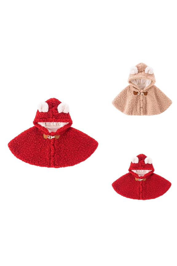 Cozy Baby Winter Cloak, Thick Hooded Poncho Cape with Trim, Windproof Outerwear for Girls & Toddlers, Cold Season Car Seat Coat