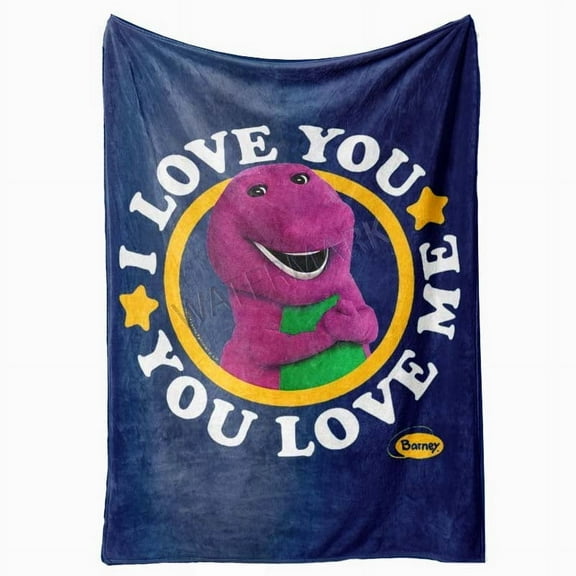 Cozy Barney "I Love You" Flannel Blanket – Soft Purple Dinosaur Design, 100% Polyester, Ultra-Soft Micro Fleece for Sofa or Bed, Perfect for Indoor & Outdoor Use