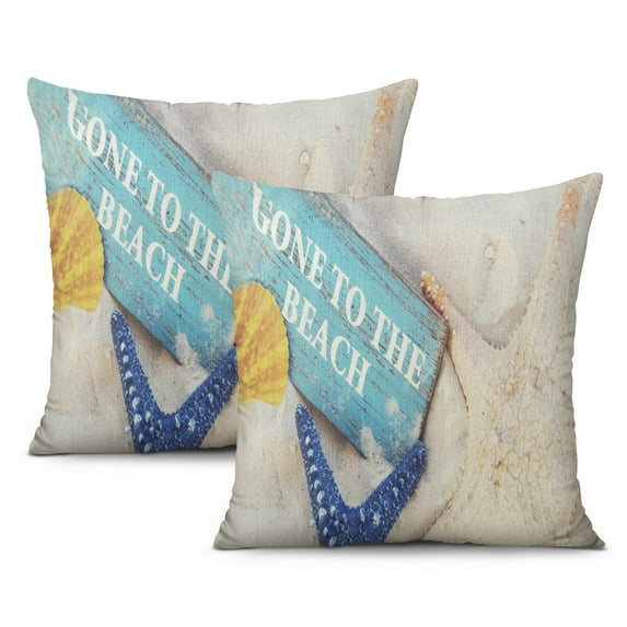 Cozy Beach Vibe: Set of 2, 18x18 inch Nautical Coastal Seashell Coral Starfish Throw Pillow Covers.