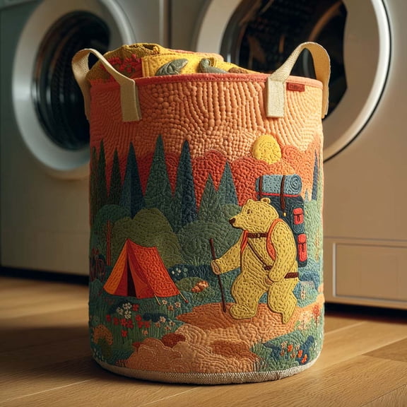 Cozy Bear Camp Quilted Laundry Basket