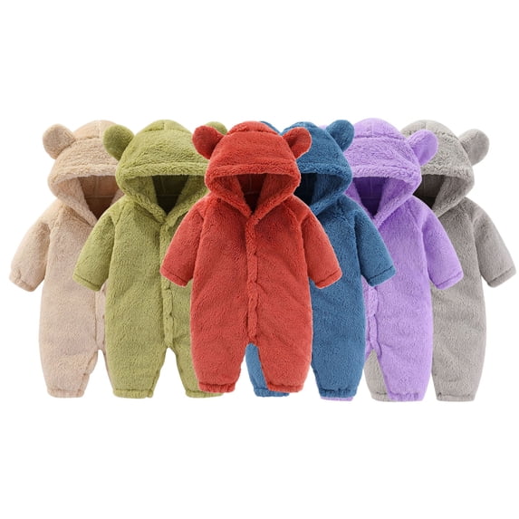 Cozy Rompers Cozy Bear Ear Hooded Winter Romper Thick Warm Coverall for Newborn ...