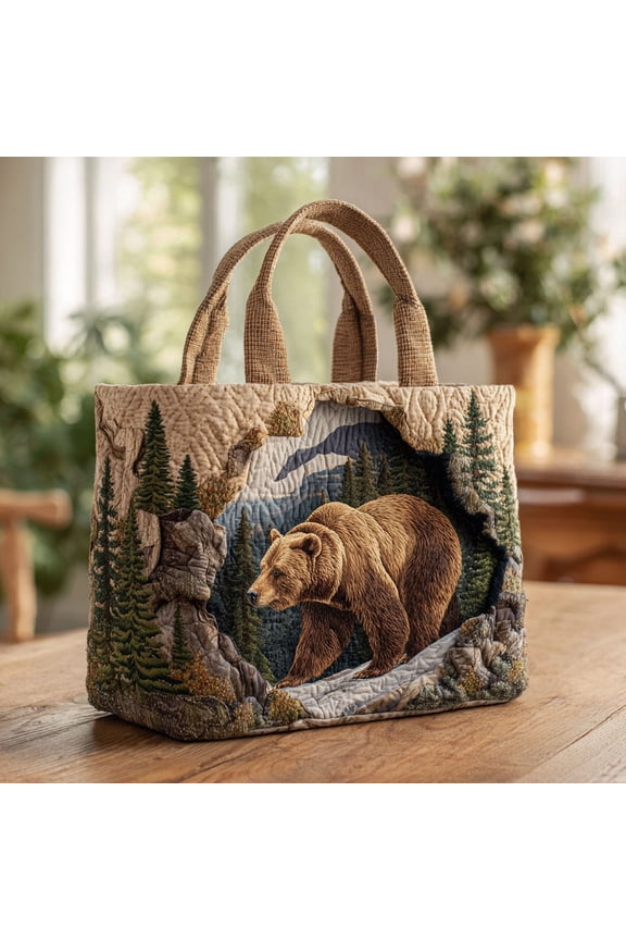 Cozy Bear Quilted Tote Bag, Animal Print Everyday Tote, Daily Market Carryall, Gift for Animal Lovers