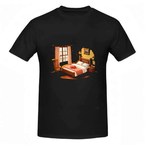 Cozy Bedroom Scene Cotton Short Sleeve T-Shirt for Women - Neatly Made Bed Warm Earthy Tones Inviting Design Tee Top