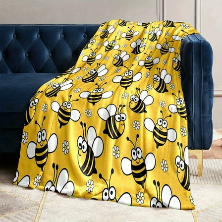 Cozy Bee-Themed Flannel Throw Blanket - Soft, Reversible, All-Season Comfort for Bed, Sofa, Camping & Travel - Machine Washable